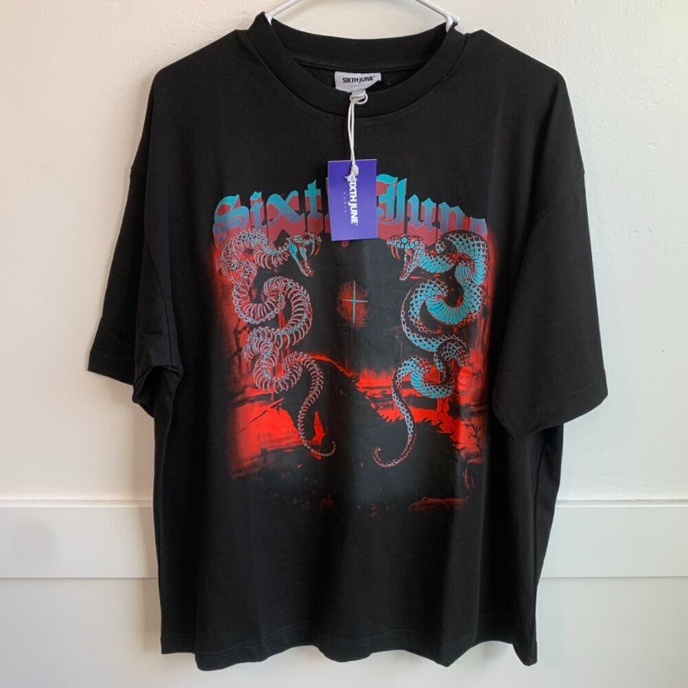 NWT Sixth June Black Snake Print Short Sleeve Shirt